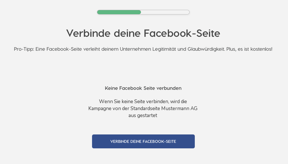 Der Schritt zum Verbinden des Meta-/Google-Kontos.