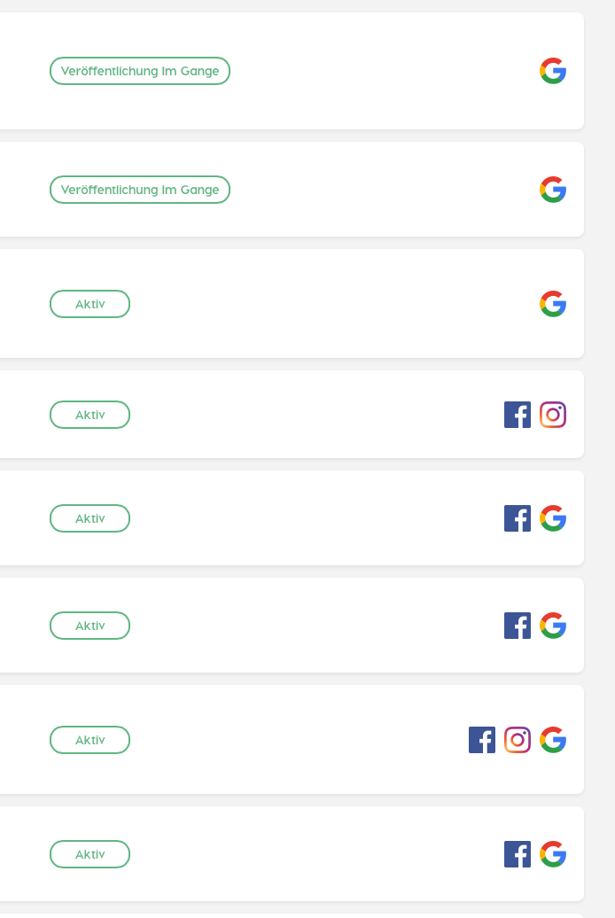 Kampagnen-Übersicht mit den Status-Labels.